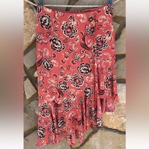 Who What Wear Skirt 10 Pink Coral Floral Lined‎ Layered Ruffled Side Excellent